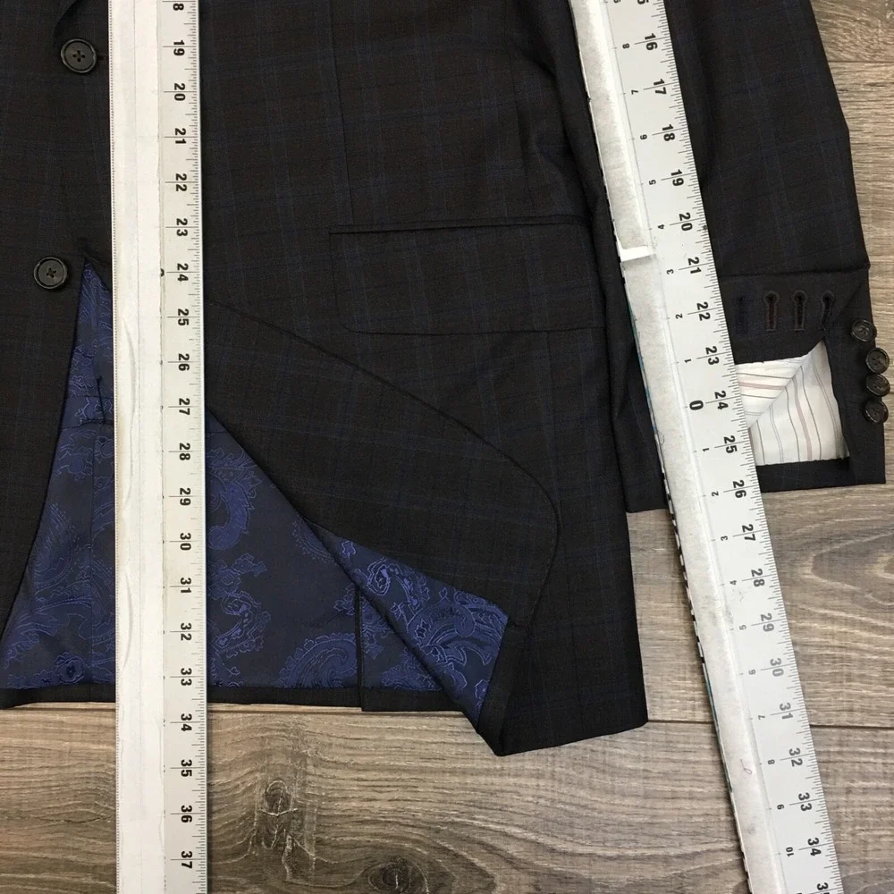 Mens BESPOKE Suit 2‎ Piece Jacket Pants Blazer Sport Coat Size 44L Wool Classic